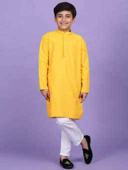 Kraft India - Cotton Blend Chikankari Sequined Yellow Kurta