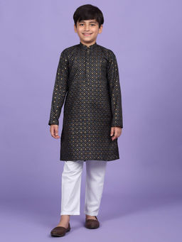 Kraft India - Cotton Blend Printed Black Kurta