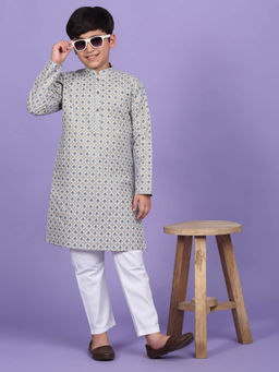 Kraft India - Cotton Blend Printed Grey Kurta