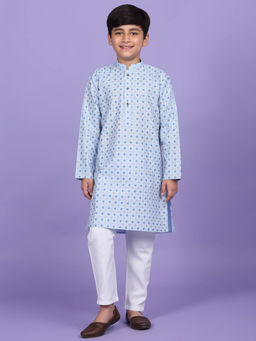 Kraft India - Cotton Blend Printed Blue Kurta