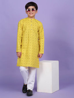 Kraft India - Cotton Blend Geometric Printed Yellow Kurta