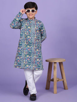 Kraft India - Cotton Blend Geometric Print Blue Kurta