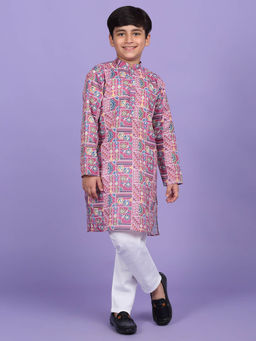 Kraft India - Cotton Blend Geometric Print Pink Kurta