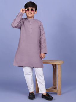 Kraft India - Cotton Blend Solid Purple Kurta