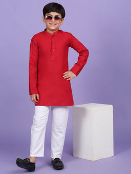 Kraft India - Cotton Blend Solid Red Kurta