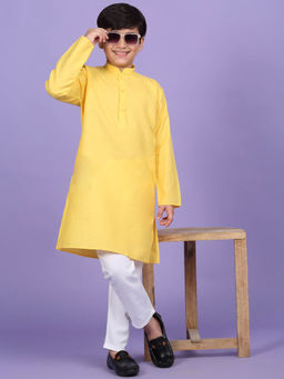 Kraft India - Cotton Blend Solid Yellow Kurta