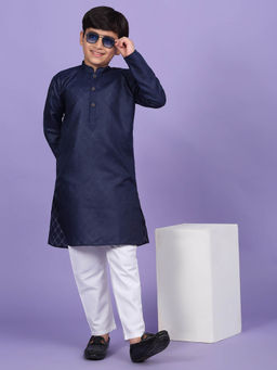 Kraft India - Cotton Blend Woven Design Navy Blue Kurta