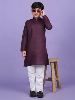 Kraft India - Cotton Blend Woven Design Purple Kurta