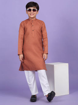 Kraft India - Cotton Blend Woven Design Rust Kurta