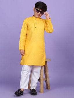 Kraft India - Cotton Blend Woven Design Yellow Kurta
