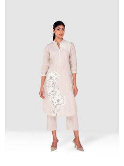 Kaveri - Nude Pindrop Kurta with Pant (Set of 2)