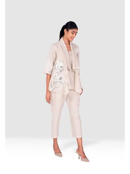 Kaveri - Nude Pindrop Zoro Jacket with Pant (Set of 2)