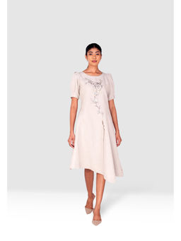 Kaveri - Beige Vine Line Knee Length Dress