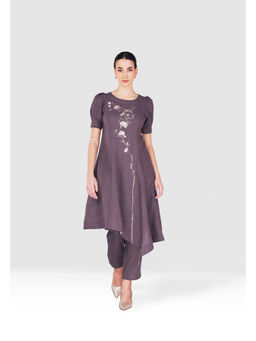 Kaveri - Grey Vine Line Kurta with Pant (Set of 2)