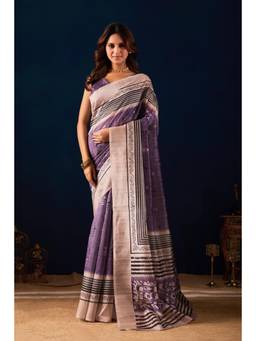 RACHNA - Women Lavender Floral Cotton Silk Ready To Wear Saree with Unstitched Blouse
