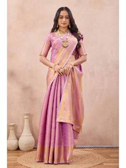 Tankori - Women Lavender Woven Cotton Silk Saree with Unstitched Blouse