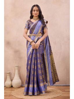 Tankori - Women Purple Woven Cotton Silk Saree with Unstitched Blouse