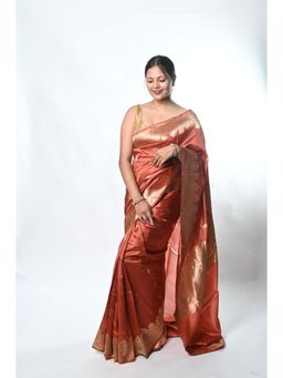 Biyahuti - Women Copper Woven Silk Saree with Unstitched Blouse