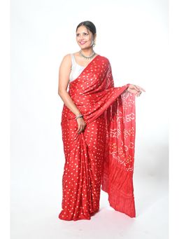 Biyahuti - Women Red Printed Modal Saree with Unstitched Blouse