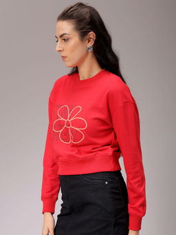 Freehand - Womens Red Printed Sweatshirt