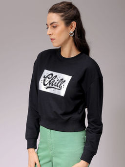 Freehand - Womens Black Typography Sweatshirt