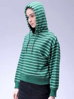 Freehand - Womens Green Stripes Hoodie