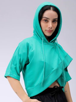 Freehand - Womens Turquoise Solid Hoodie