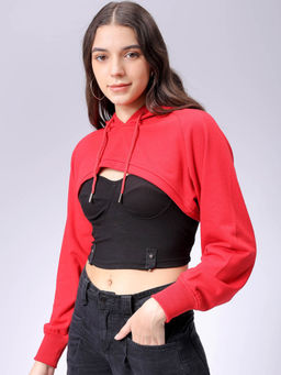 Freehand - Womens Red Solid Hoodie