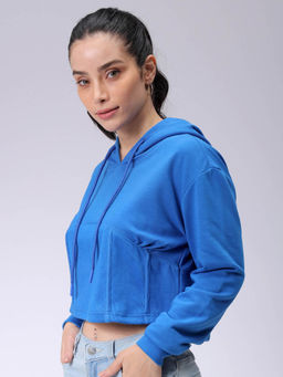 Freehand - Womens Blue Solid Hoodie