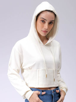 Freehand - Womens White Solid Hoodie