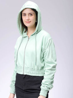 Freehand - Womens Green Solid Hoodie