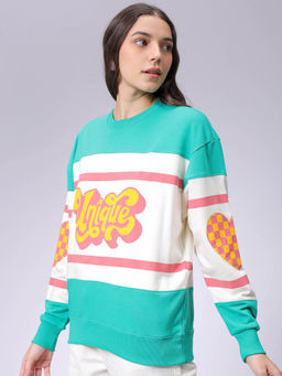 Freehand - Womens Green Printed Sweatshirt