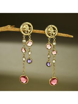 Guess - Petra Dangler Earrings For Women, Stainless Steel, Anti-Tarnish, Gold-Plated (Pink)