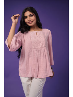 Zari Jaipur - Pink Cotton Viscose Embroidery Tunic