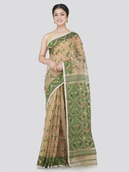 PinkLoom - Women's Soft Cotton Jamdani Saree Without Blouse Piece, Beige
