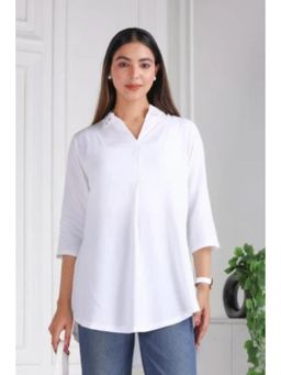 MLADA - White Solid Longline Collar Neck Top