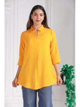 MLADA - Yellow Solid Longline Collar Neck Top
