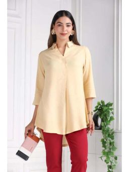 MLADA - Beige Solid Longline Collar Neck Top