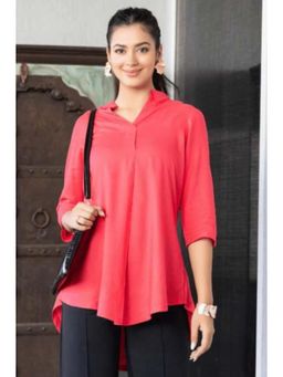 MLADA - Coral Solid Longline Collar Neck Top