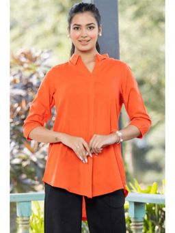 MLADA - Orange Solid Longline High-Low Hem Collar Neck Top