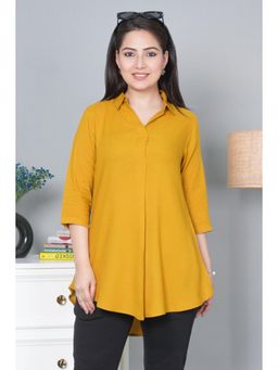 MLADA - Yellow Solid Longline High-Low Hem Collar Neck Top