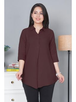MLADA - Brown Solid Longline High-Low Hem Collar Neck Top