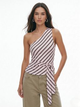 Outzidr - Pink One Shoulder Waist Tie-Up Top