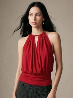 Outzidr - Red Halter Neck Solid Top