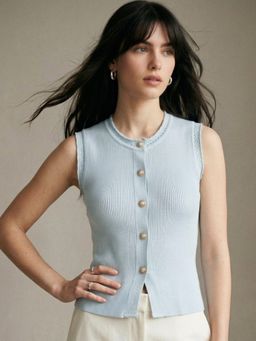 Outzidr - Light Blue Textured Top with Metal Button Trims