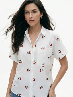 Outzidr - White Cherry Printed Relaxed Shirt