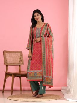 Mamicha - Elegance Classic Unstitched Dress Material- pink (Set of 3)