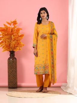 Mamicha - Elegance Classic Unstitched Dress Material- Yellow (Set of 3)