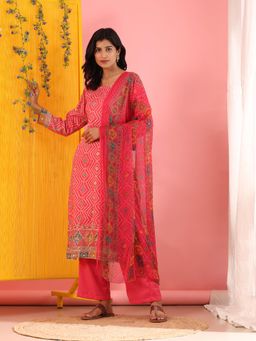 Mamicha - Elegance Classic Unstitched Dress Material- light Pink (Set of 3)