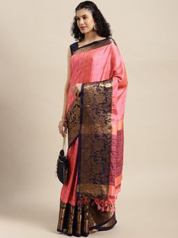 Vastranand - Pink Woven Design Banarasi Saree with Unstitched Blouse